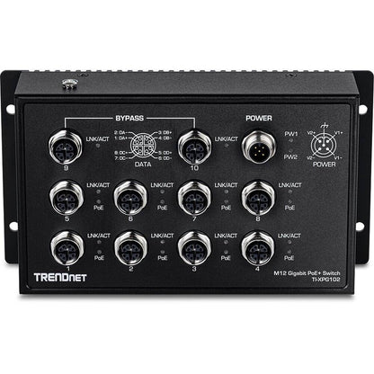 TRENDnet 10-Port Industrial EN50155 M12 Gigabit PoE+ Railway Switch (TI-XPG102)