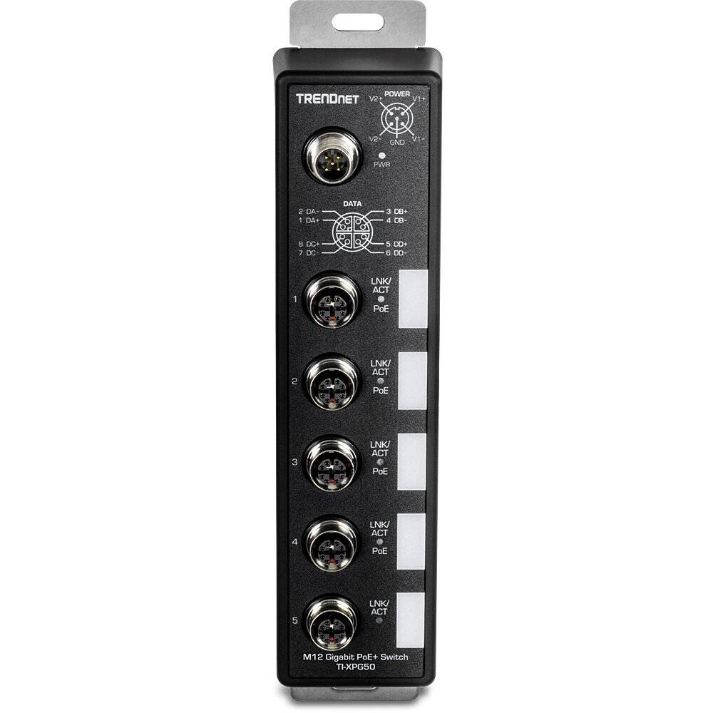 TRENDnet 5-Port Industrial EN50155 M12 Gigabit PoE+ Railway Switch (TI-XPG50)
