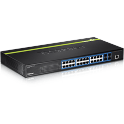 Conmutador administrado TRENDnet de 24 puertos Gigabit de capa 2 L2, 4 ranuras SFP compartidas (TL2-G244)