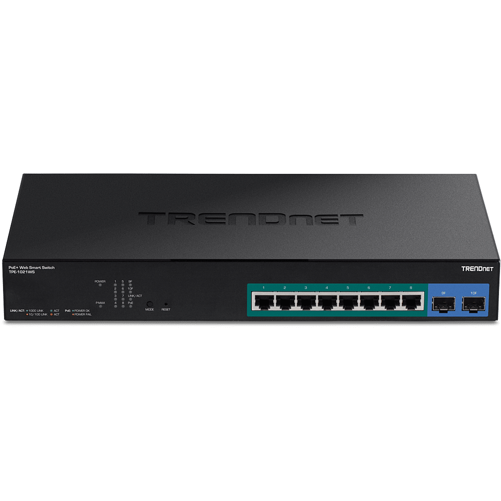 Conmutador web inteligente PoE+ Gigabit de 10 puertos TRENDnet, HIVE (TPE-1021WS)
