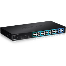 Conmutador PoE Web Smart TRENDnet de 24 puertos 10/100 Mbps, 4 puertos Gigabit y 2 mini-GBIC (TPE-224WS)