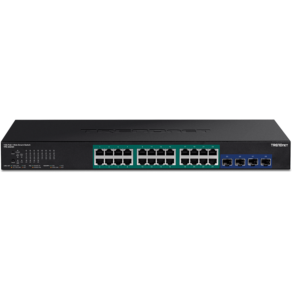 TRENDNet 28 Port Gigabit Web Smart PoE+ Switch with 10G SFP+ slots, HIVE (TPE-30284)