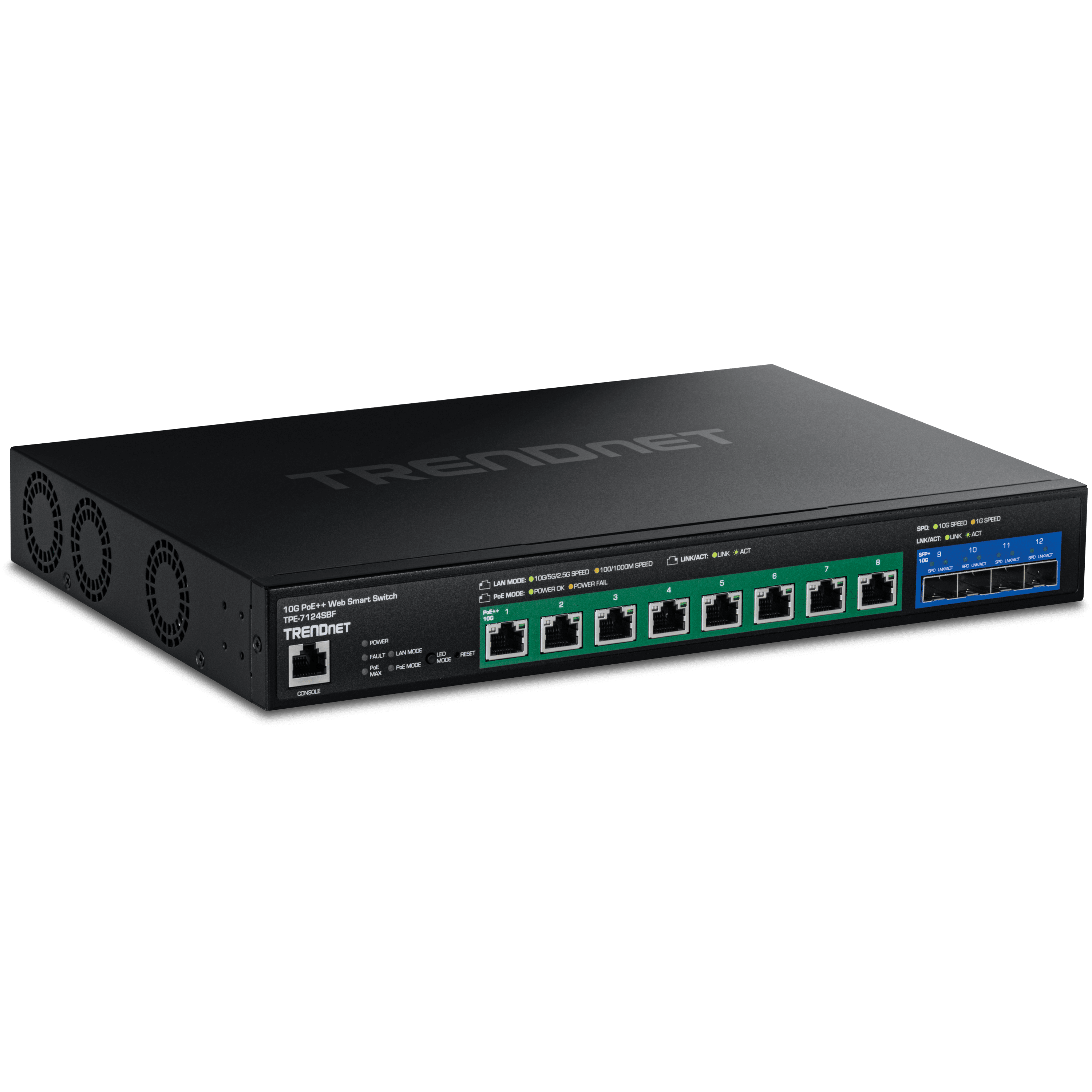 TRENDnet 12 Port 10G PoE++ Web Smart Switch, 8 10G Poe++, 4 10G SFP+ (TPE-7124SBF)