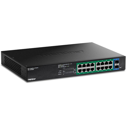 TRENDnet 18-Port Gigabit EdgeSmart PoE+ Switch, 16 Gigabit PoE+, 2 x Gigabit SFP (TPE-TG182ES)