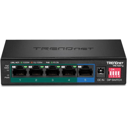 TRENDnet 5 Port Gigabit PoE+ Switch, 4 PoE+ Ports, Desk / Wall Mount (TPE-TG51G)