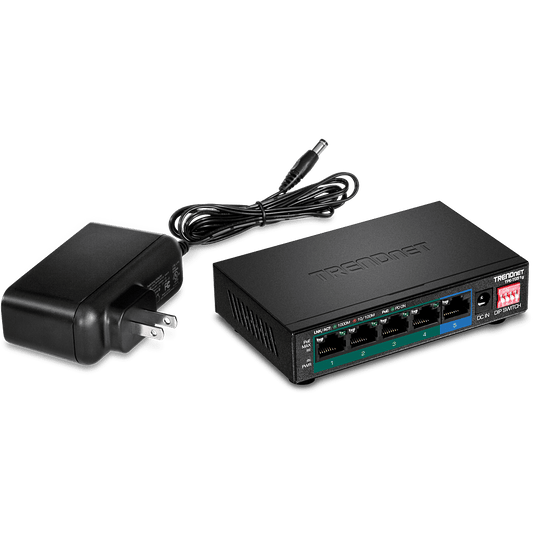 TRENDnet 5 Port Gigabit PoE+ Switch, 4 PoE+ Ports, Desk / Wall Mount (TPE-TG51G)