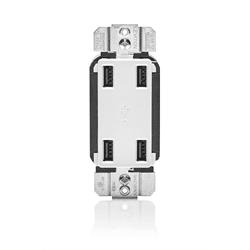 Leviton Decora 4 Port Wire-In Smart USB Charger, White (USB4P-W)