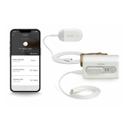 Resideo WiFi Water Shut Off Valve 1-1/4 Inch NPT + WiFi Water Leak Sensor (VWS01Y-11/4)
