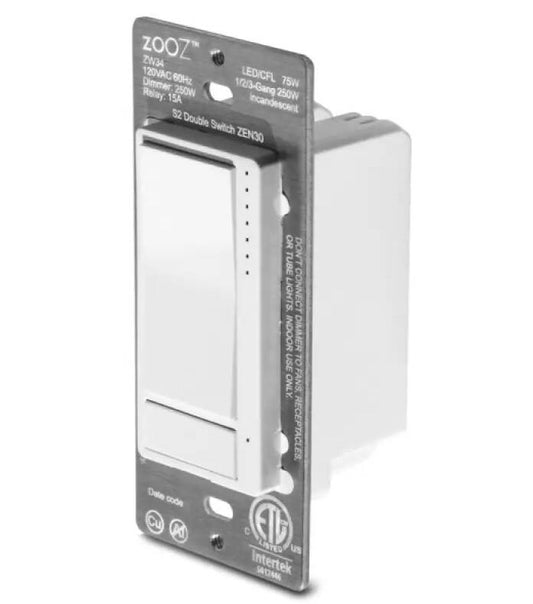 Zooz ZWave 800 Long Range Double Switch - Dimmer for Light and Switch for Fans (ZEN30 800LR)